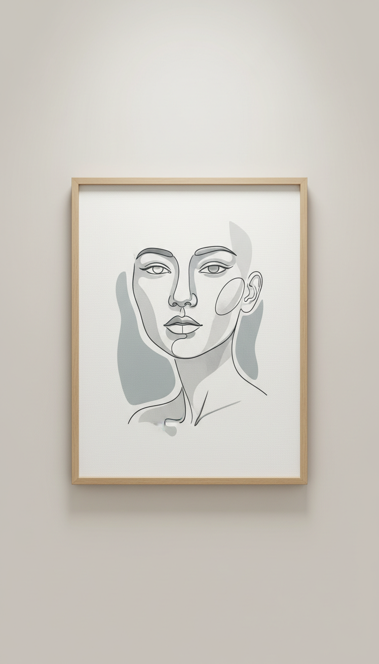 Signed Line Drawing Print on Canvas White