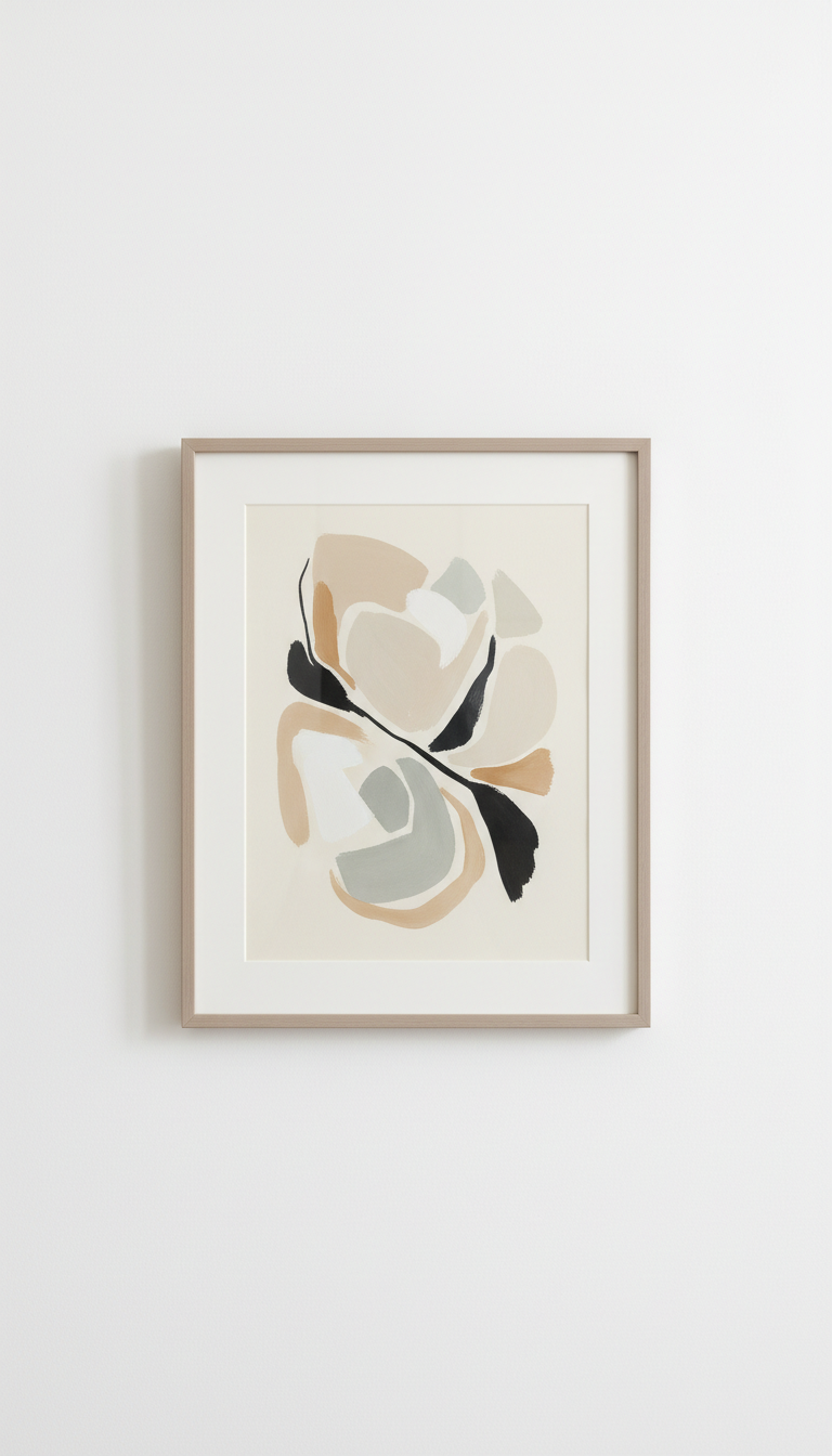 Framed Abstract Print in Soft Stone